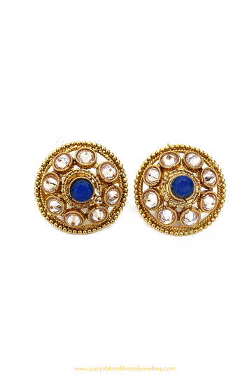 Antique Gold Finished Blue Polki Studs By PTJ